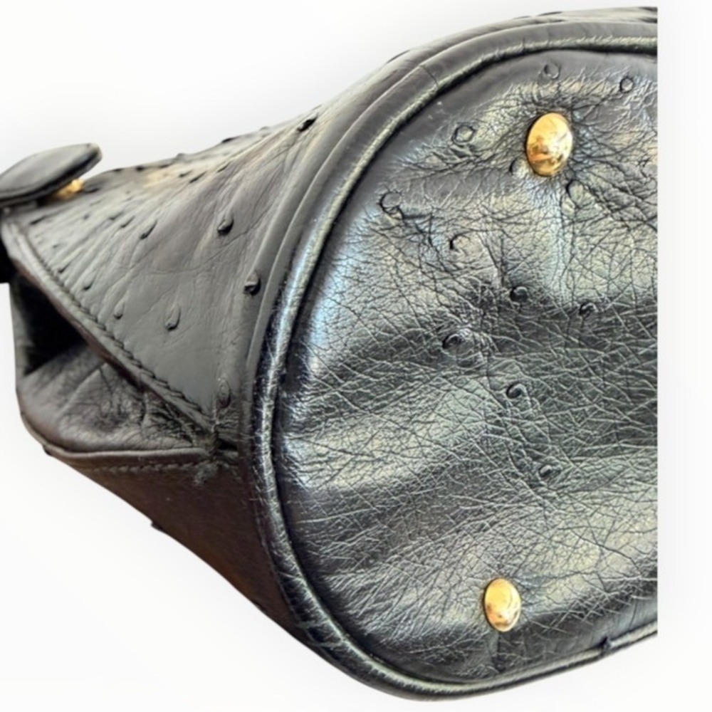 Vintage Bally Black Genuine Ostrich Leather Top Handle Bag Gold Hardware - Picture 9 of 16